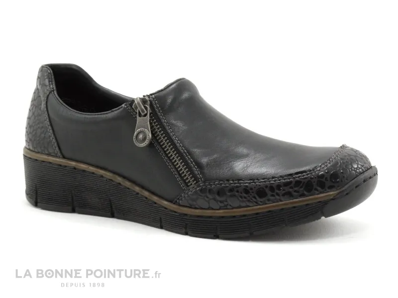 Achat chaussures Rieker Femme Chaussure basse / Derby, vente Rieker 53734-45 - Granit - Zip - Chaussure basse noire