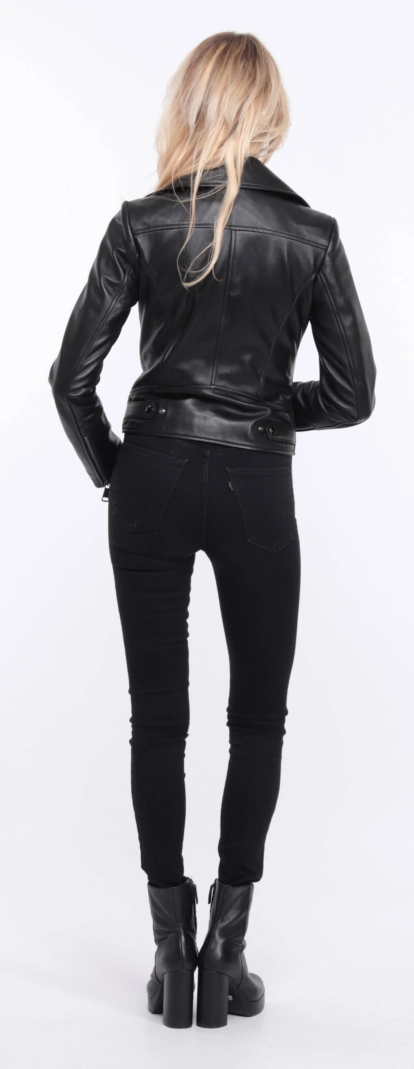 Blouson biker femme agneau noir