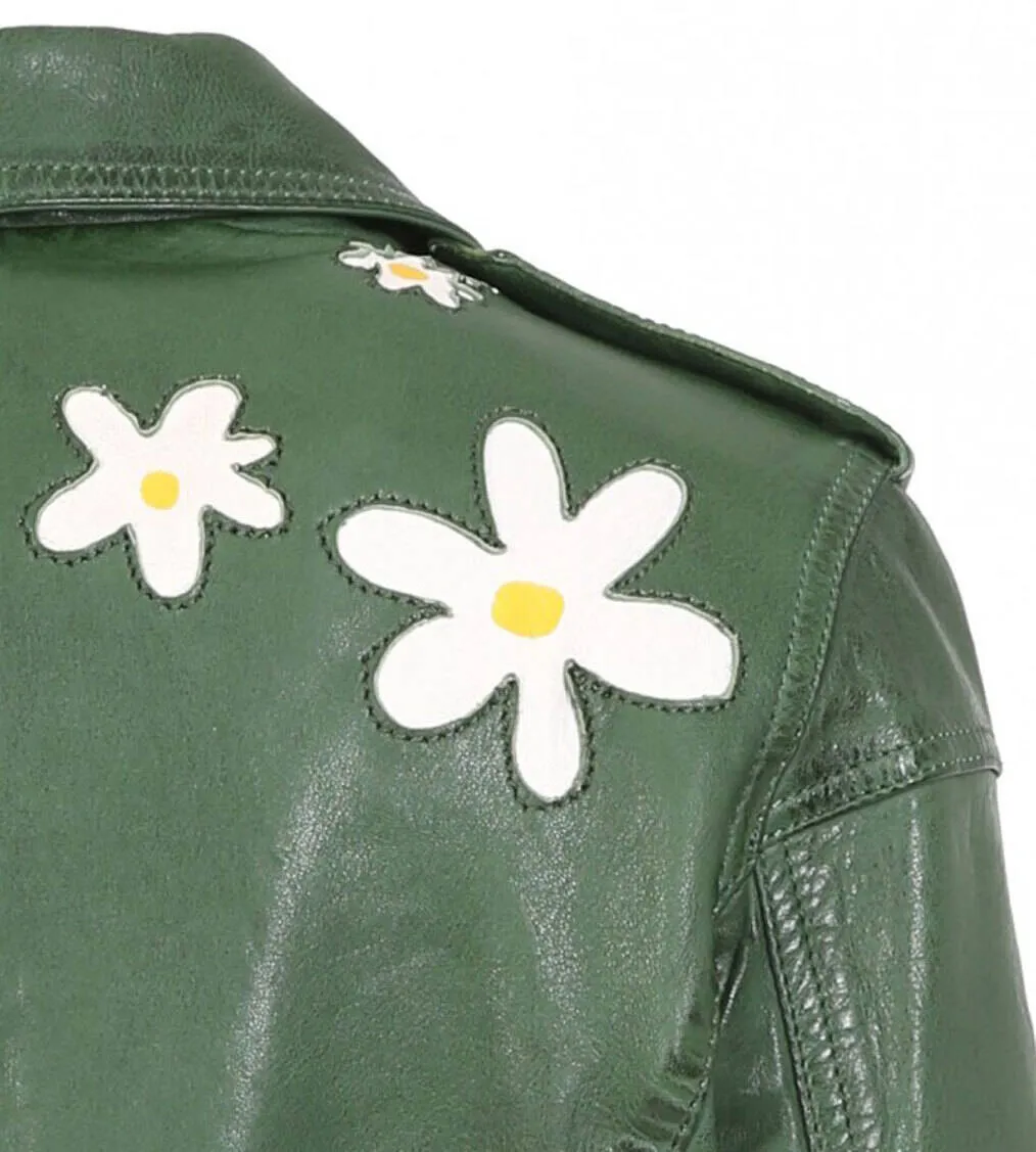 Blouson cuir femme vert Oakwood