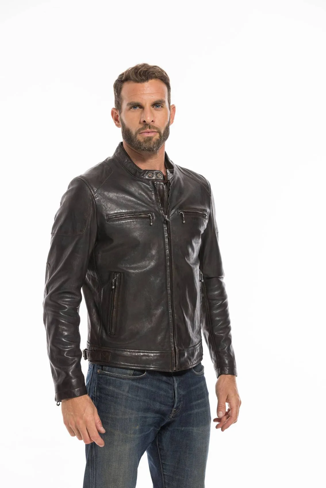 Blouson cuir homme noir vieilli