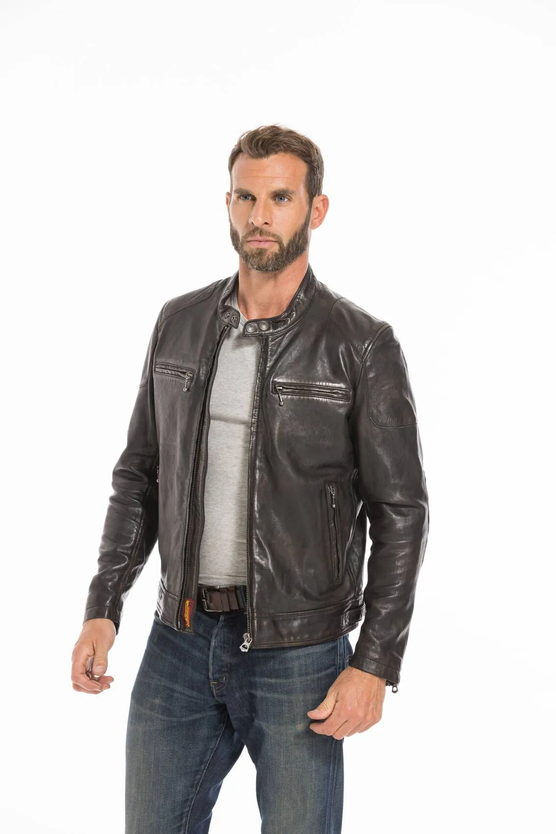 Blouson cuir homme noir vieilli