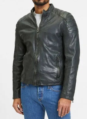 Blouson cuir homme olive style moto