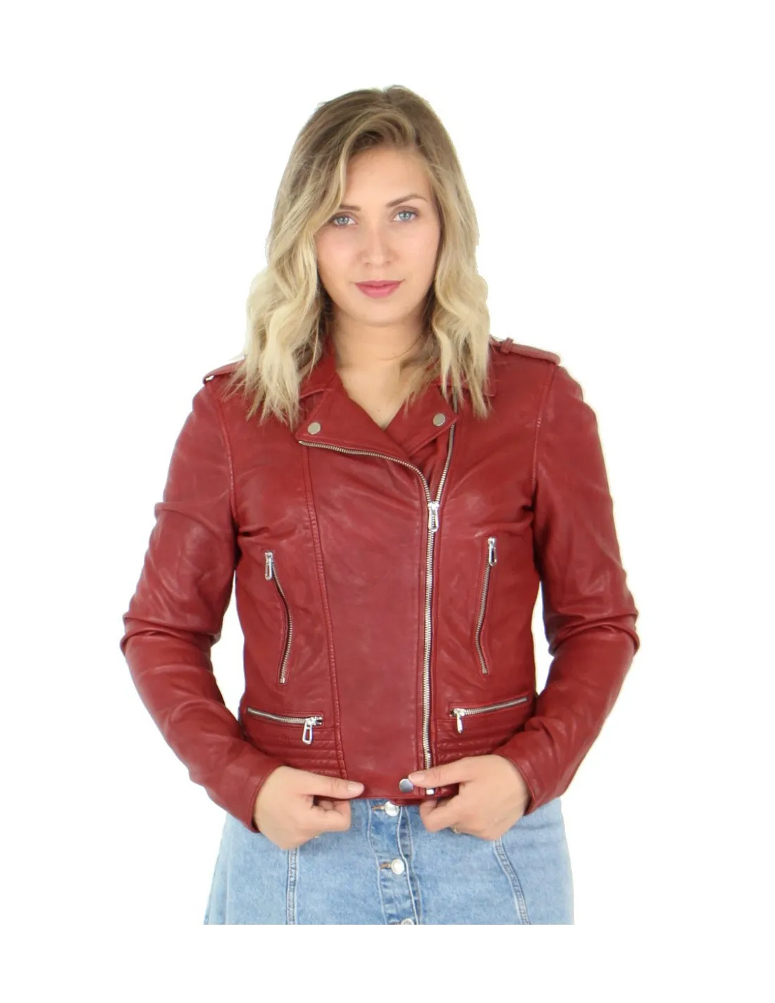 Blouson Rose Garden en cuir ref_48603 Rouge