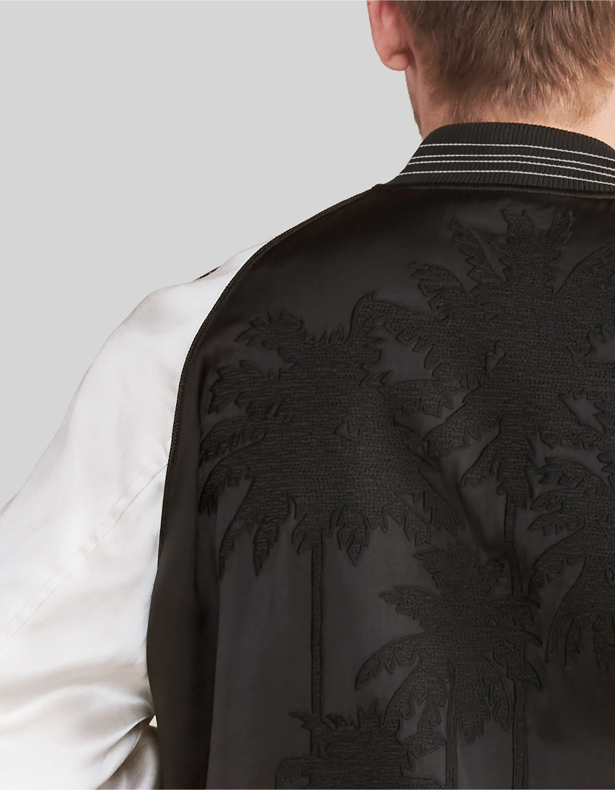 Blouson teddy noir bicolore et broderies Homme