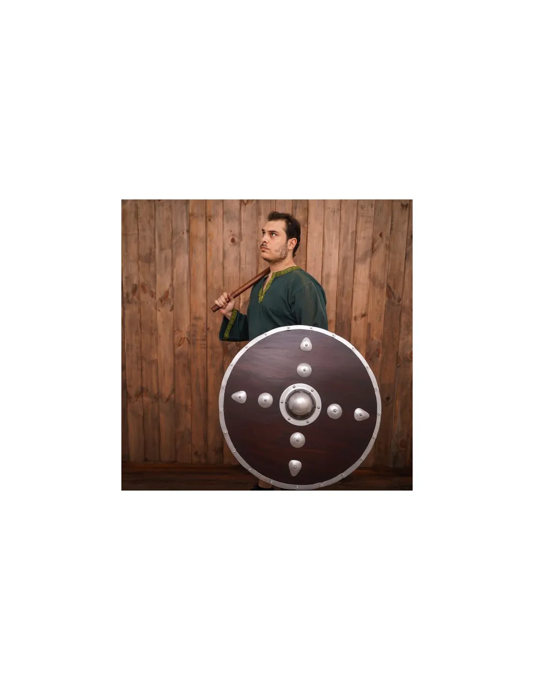 Bouclier rond viking en bois avec clous ⚔️ Boutique Épées