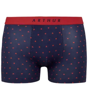Boxer classique Arthur en coton bleu marine imprimé cœurs