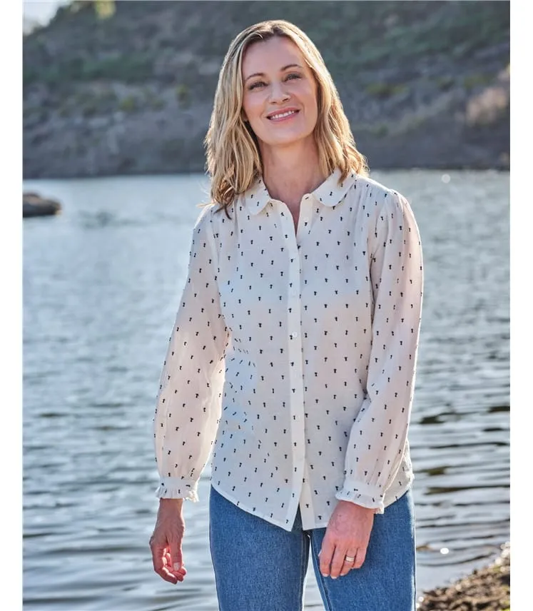 Chemise à pois brodés - Femme - Coton mélangé