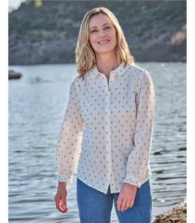 Chemise à pois brodés - Femme - Coton mélangé