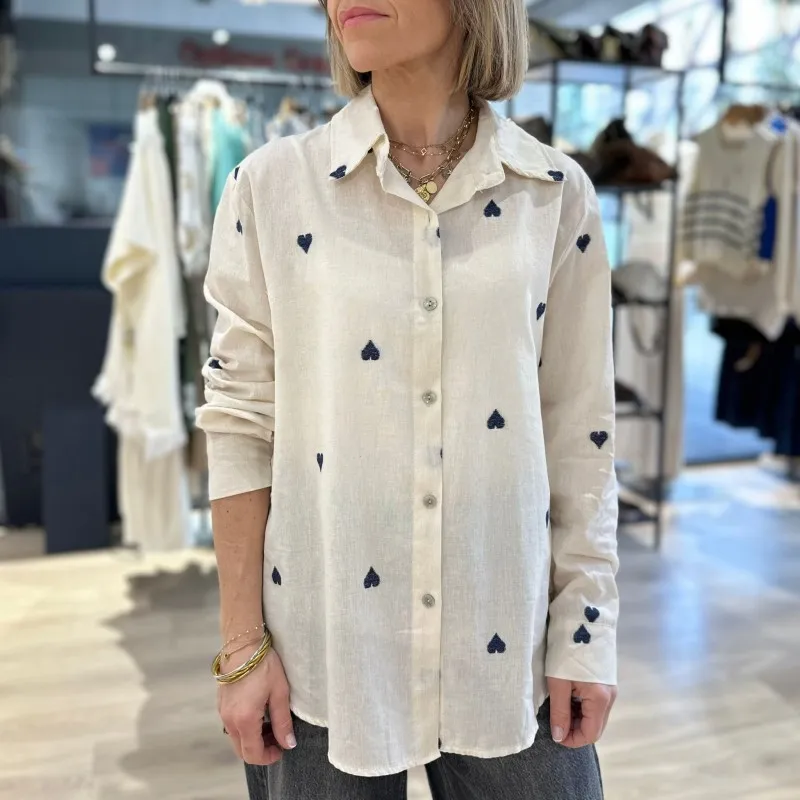 Chemise Beige Coeur Marine