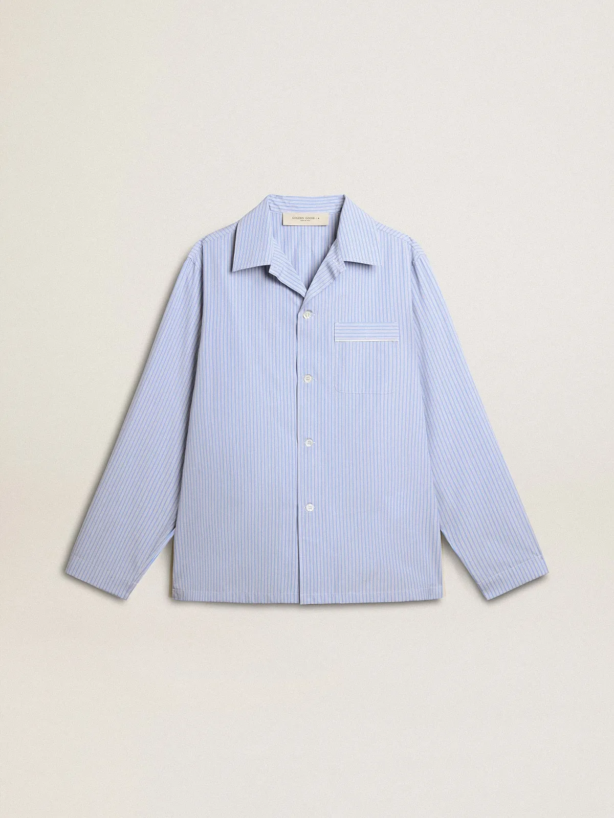 Chemise homme en popeline de coton à rayures blanches et bleu ciel | Golden Goose