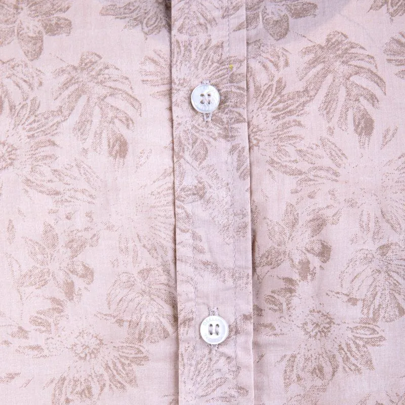 Chemise marron beige imprimée fleur Homme DEELUXE 74 à prix dégriffé 