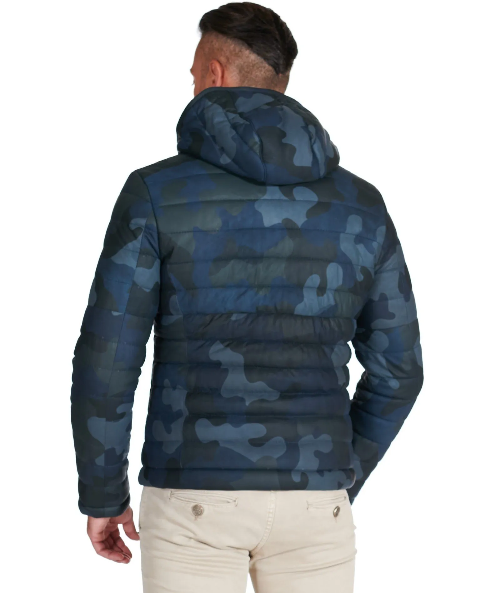 Doudoune cuir homme blouson cuir veste cuir bleu militaire Teo