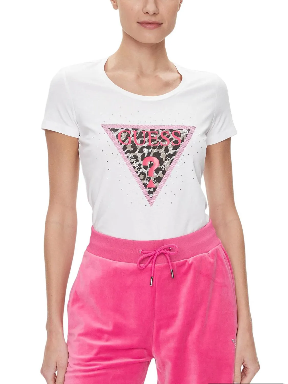 Guess Spring Triangle T-Shirts Blanc Pur - Achetez À Prix Outlet!