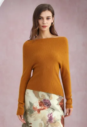 Haut en tricot côtelé à ourlet incliné en citrouille
