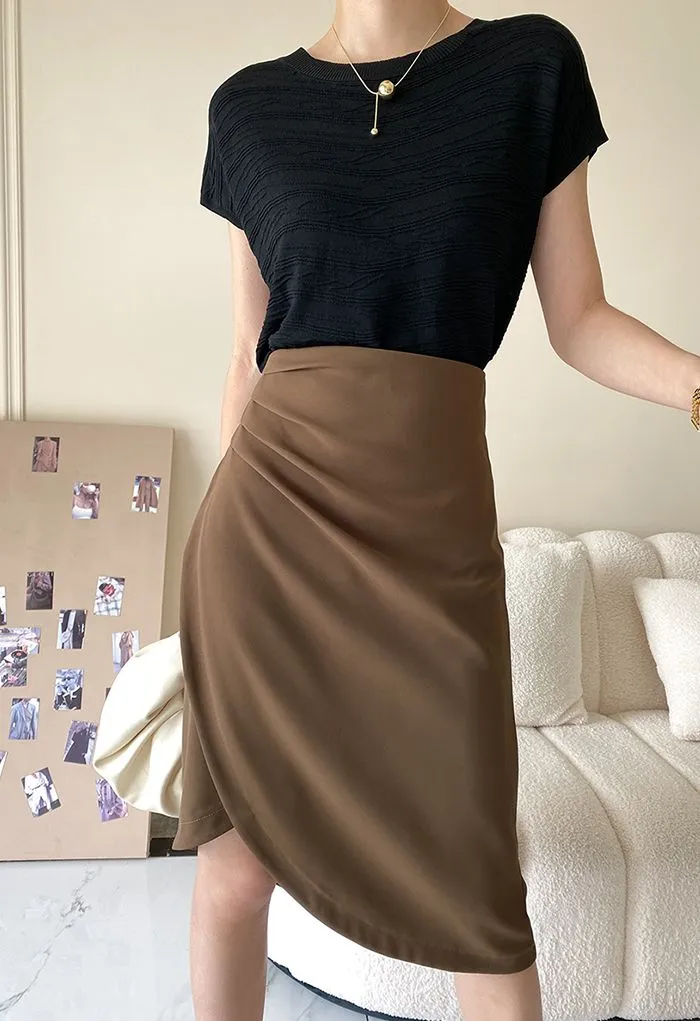 Haut en tricot texturé à manches courtes en noir