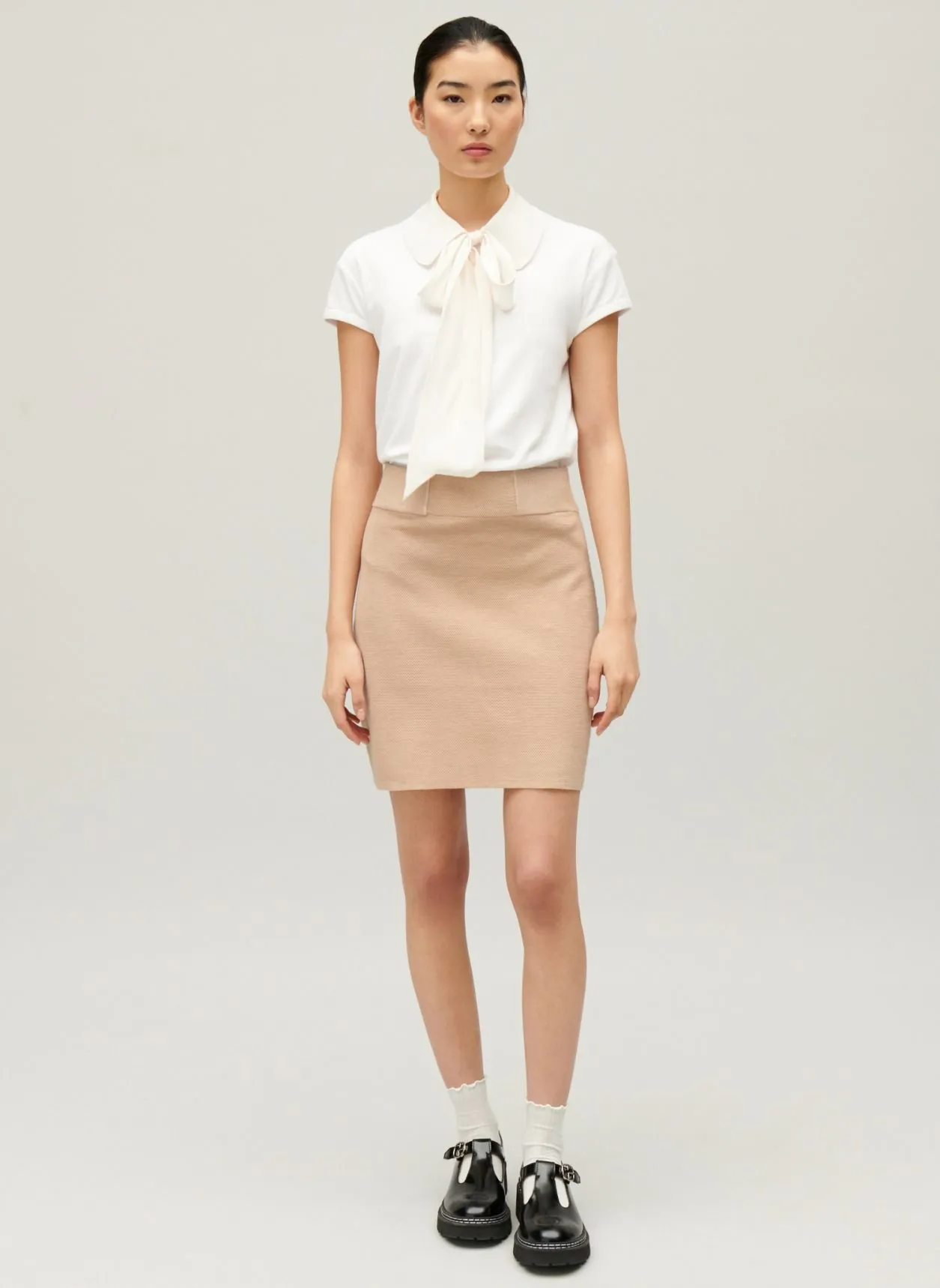 JUPE COURTE TAILLE HAUTE EN MAILLE - CLAUDIE PIERLOT pour FEMME | Printemps