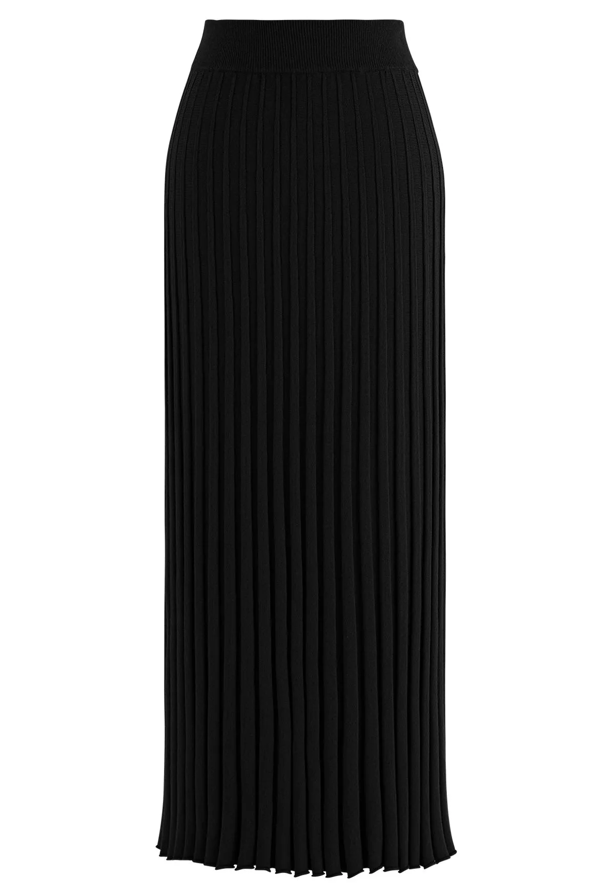 Jupe longue en tricot ultra-doux à ourlet lettue en noir
