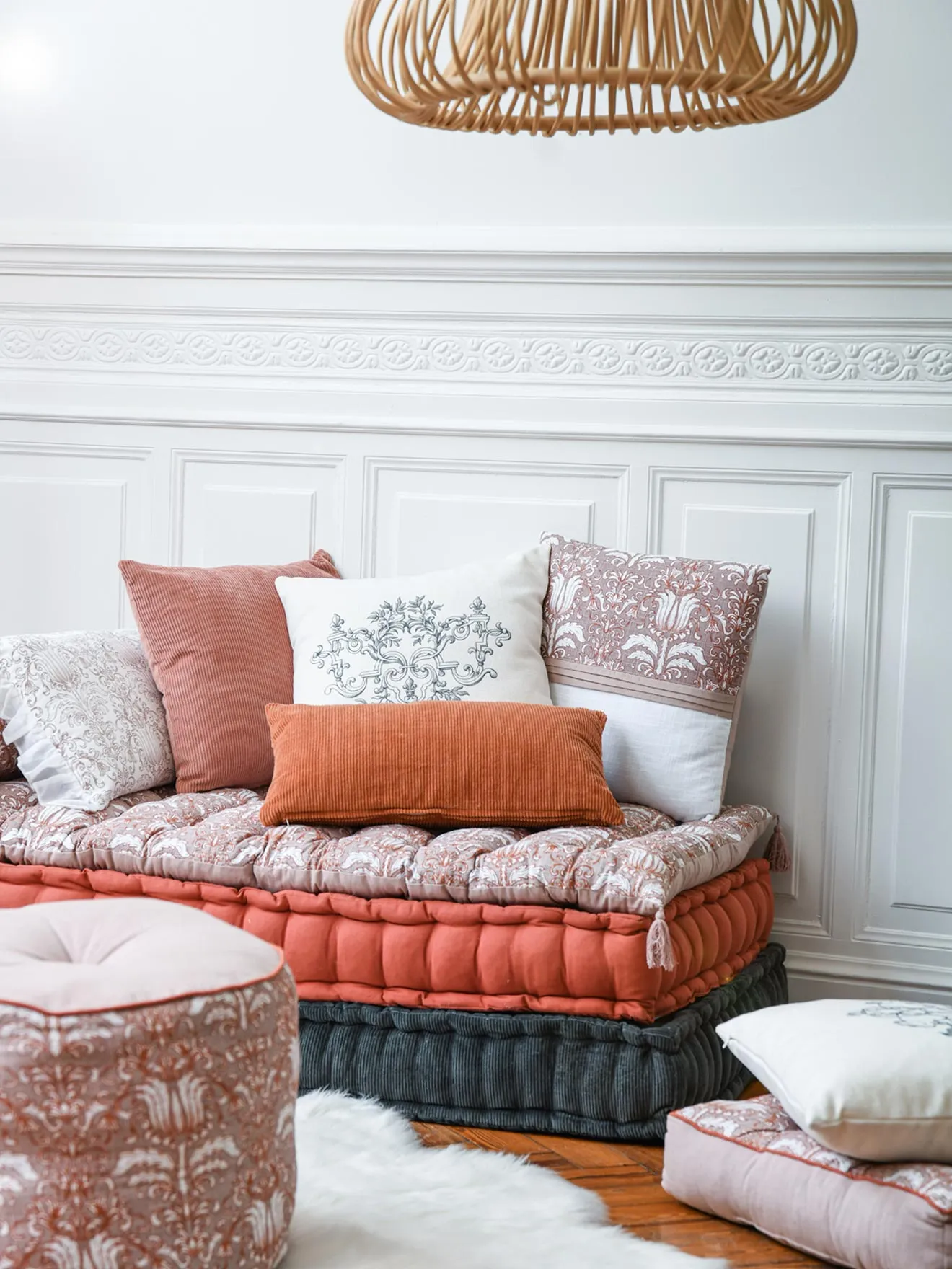 Long coussin imprimé baroque