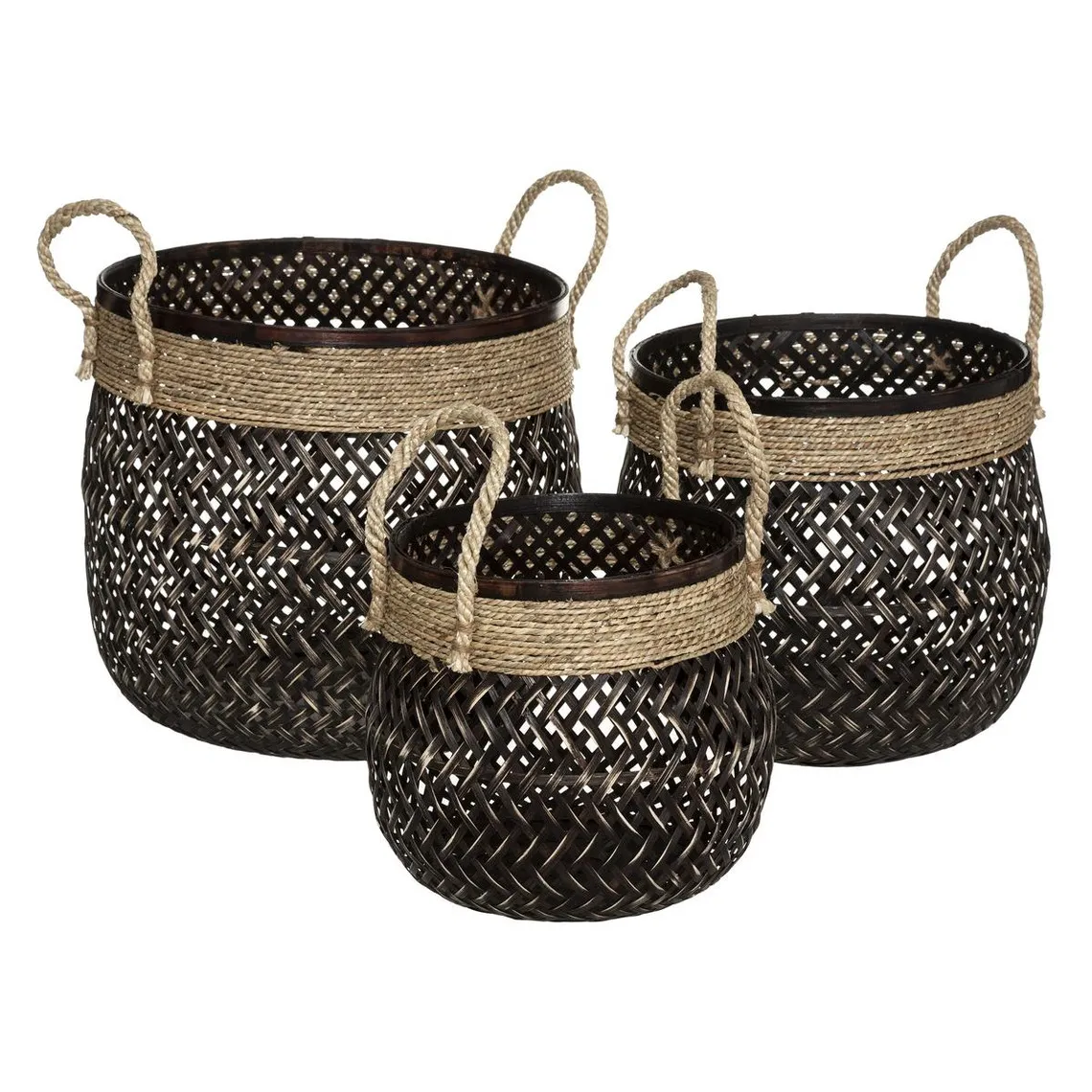 Paniers Bambou Corde Rond Brun x 3 | 3 Suisses