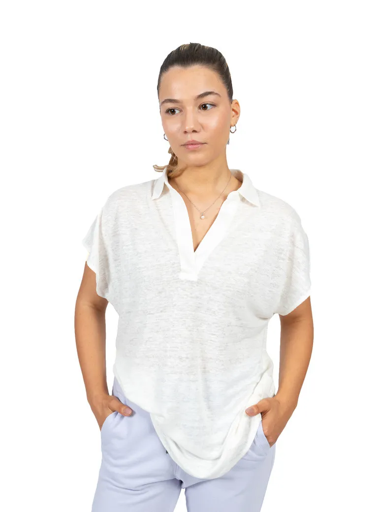 Polo lin femme ivoire