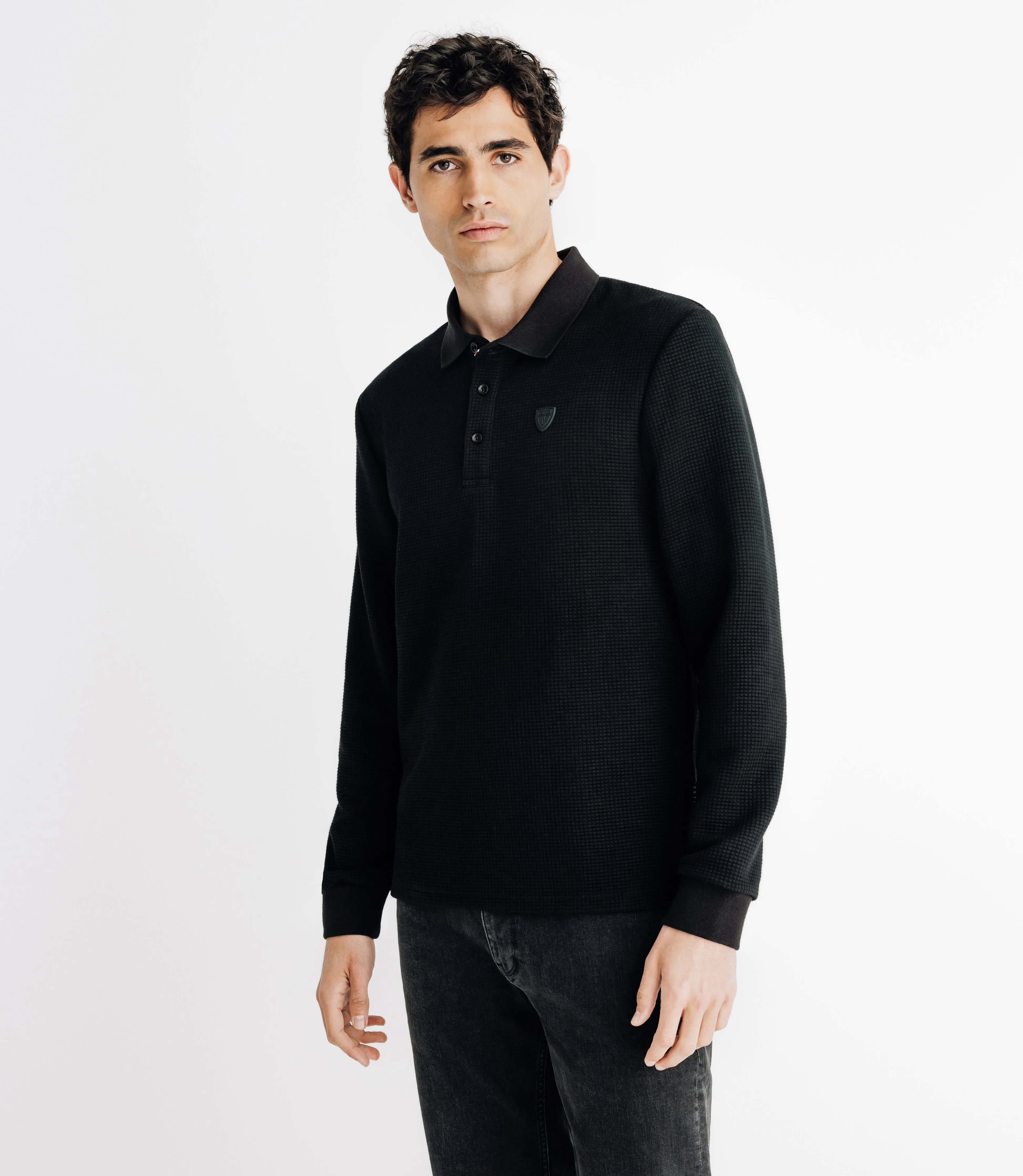 Polo nid d'abeille noir