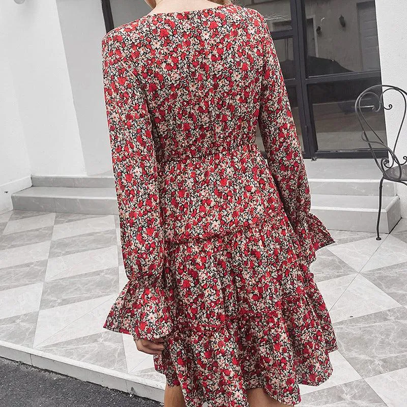 Robe Courte À Manches Longues Rouge
