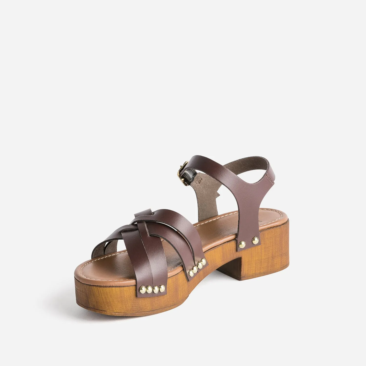 Sandale TEXTO marron en cuir - Sandales Femme | ERAM