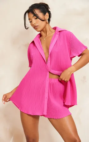 Shape Chemise oversize plissée rose vif à manches courtes et boutons