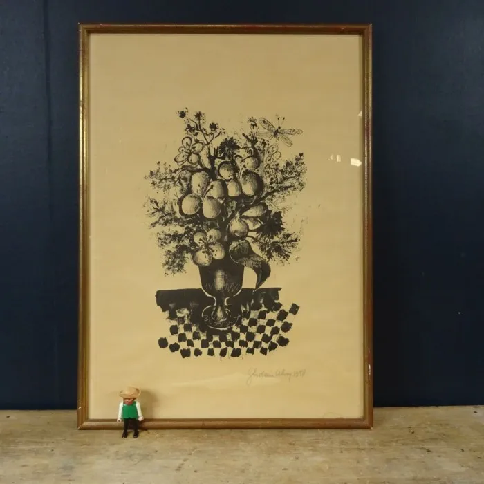 UHRY Ghislain Lithographie "Bouquet de fleurs" 1958. - Le palais des bricoles