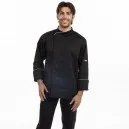 Veste de cuisine noire liseré rouge - MC ou ML - MANELLI